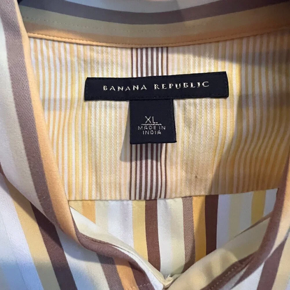 Men's Banana Republic Brown&Yellow Striped Long Sleeve Button Down Shirt Size XL